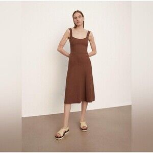 Vince Cotton Brown Sweetheart Neck Midi Ribbed Tank Dress Size Large NWT $245